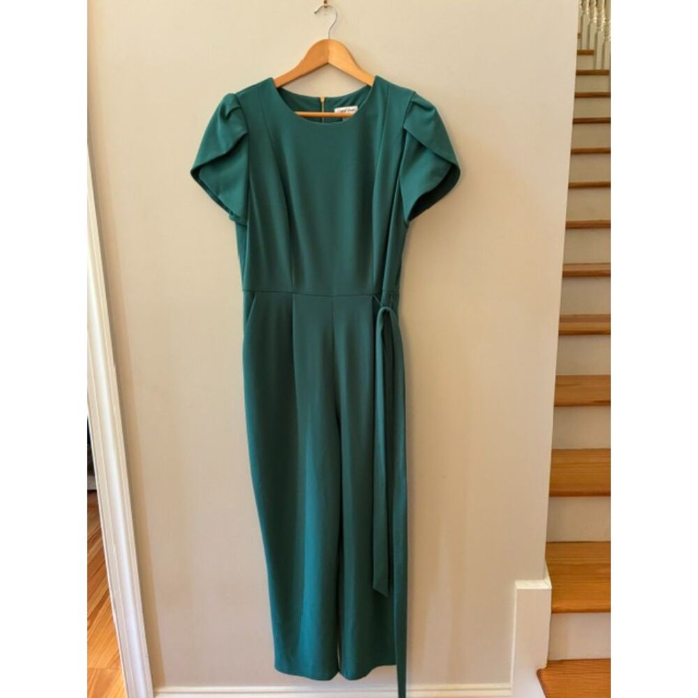 Calvin Klein Jumpsuit | Women's Size 12 | Emerald | Tie Waist | Wide Leg | EUC - Picture 3 of 4